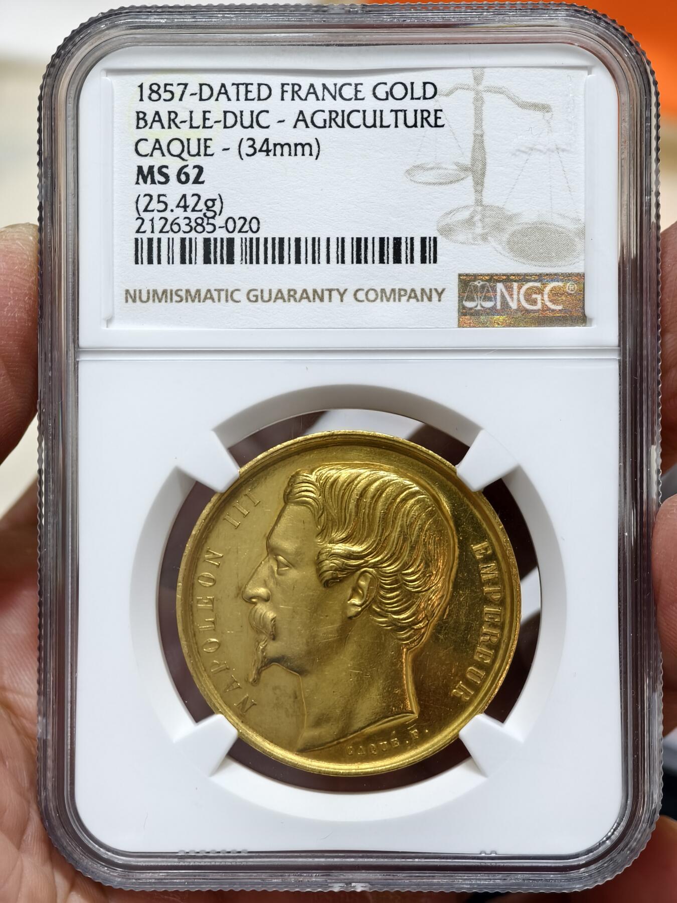 NGC-MS62法国1857年拿破仑三世农业博览会金章