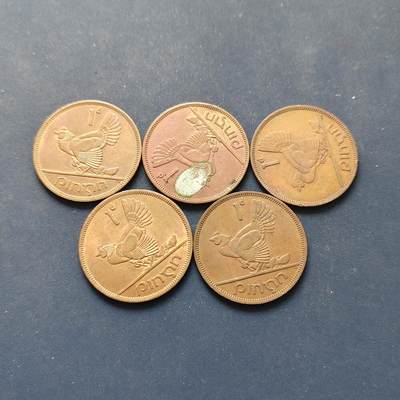 【全场包邮】纯粹捡漏拍498场-持续更新中 - 爱尔兰各年份1便士铜币5枚一组