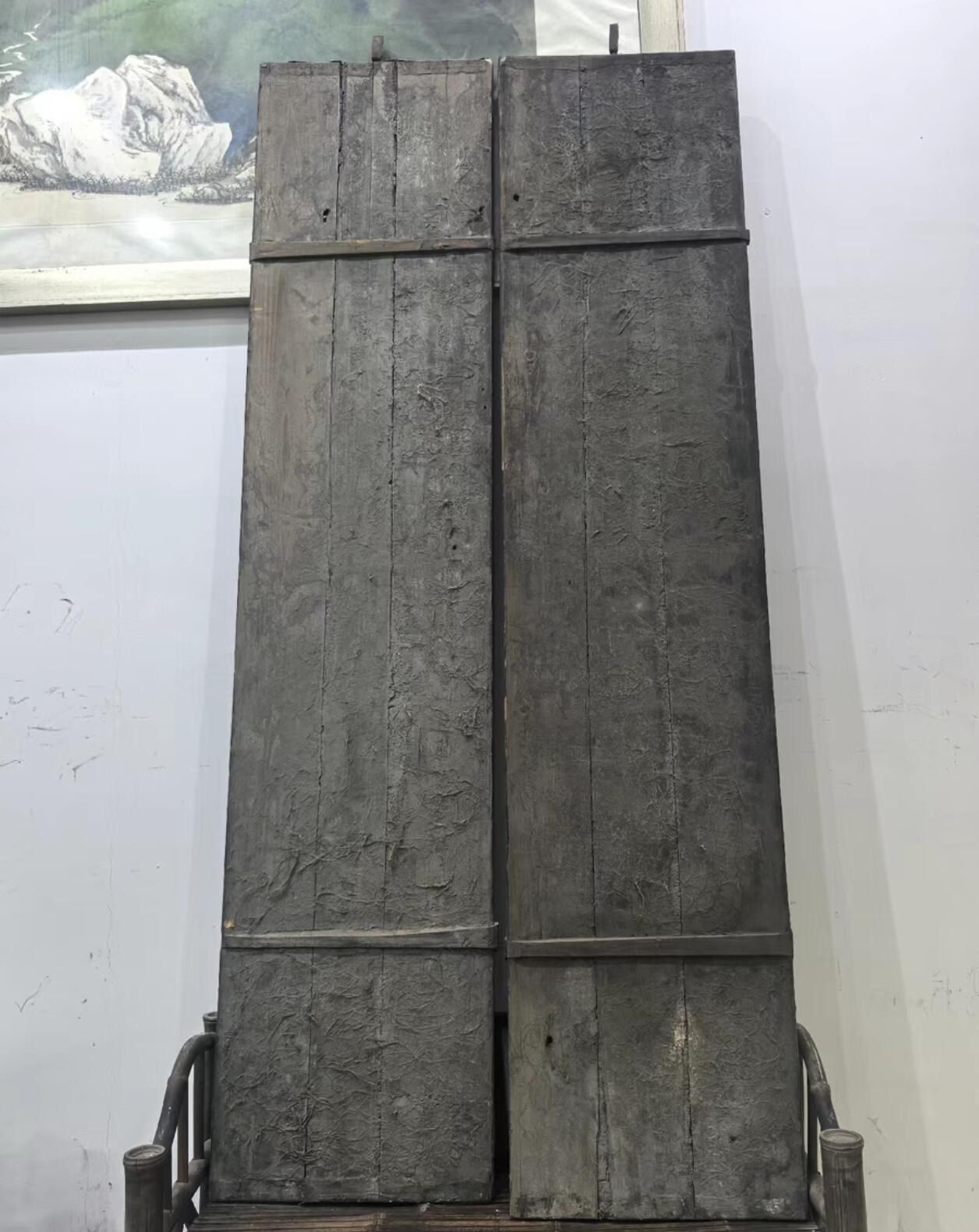 明末清初漆灰老匾对联一副晦翁朱熹款