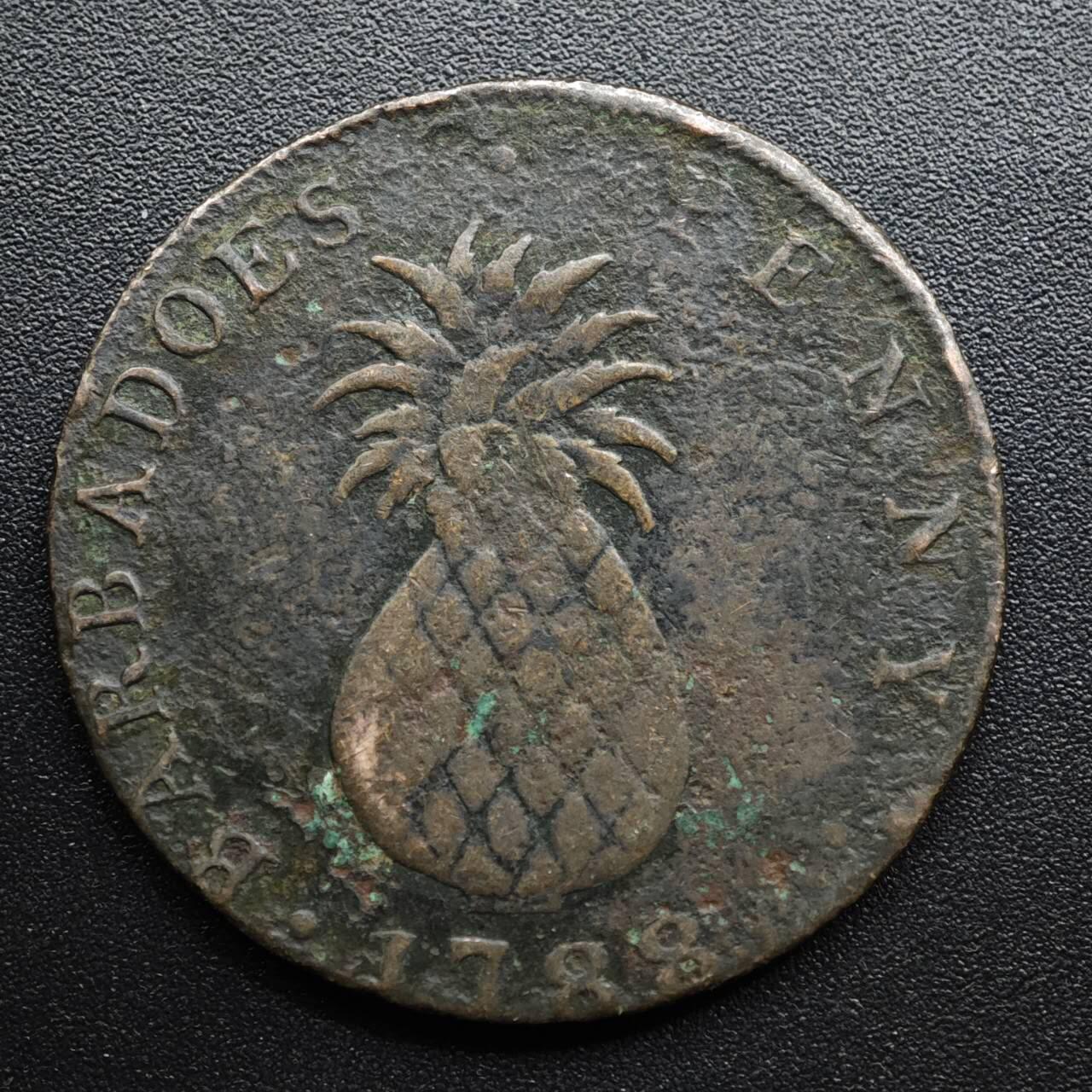 【淘币小摊】限时拍第八百五十七拍  老铜币场  满百包邮可预留两周  周一统一发货  巴巴多斯1788年菠萝一便士铜币