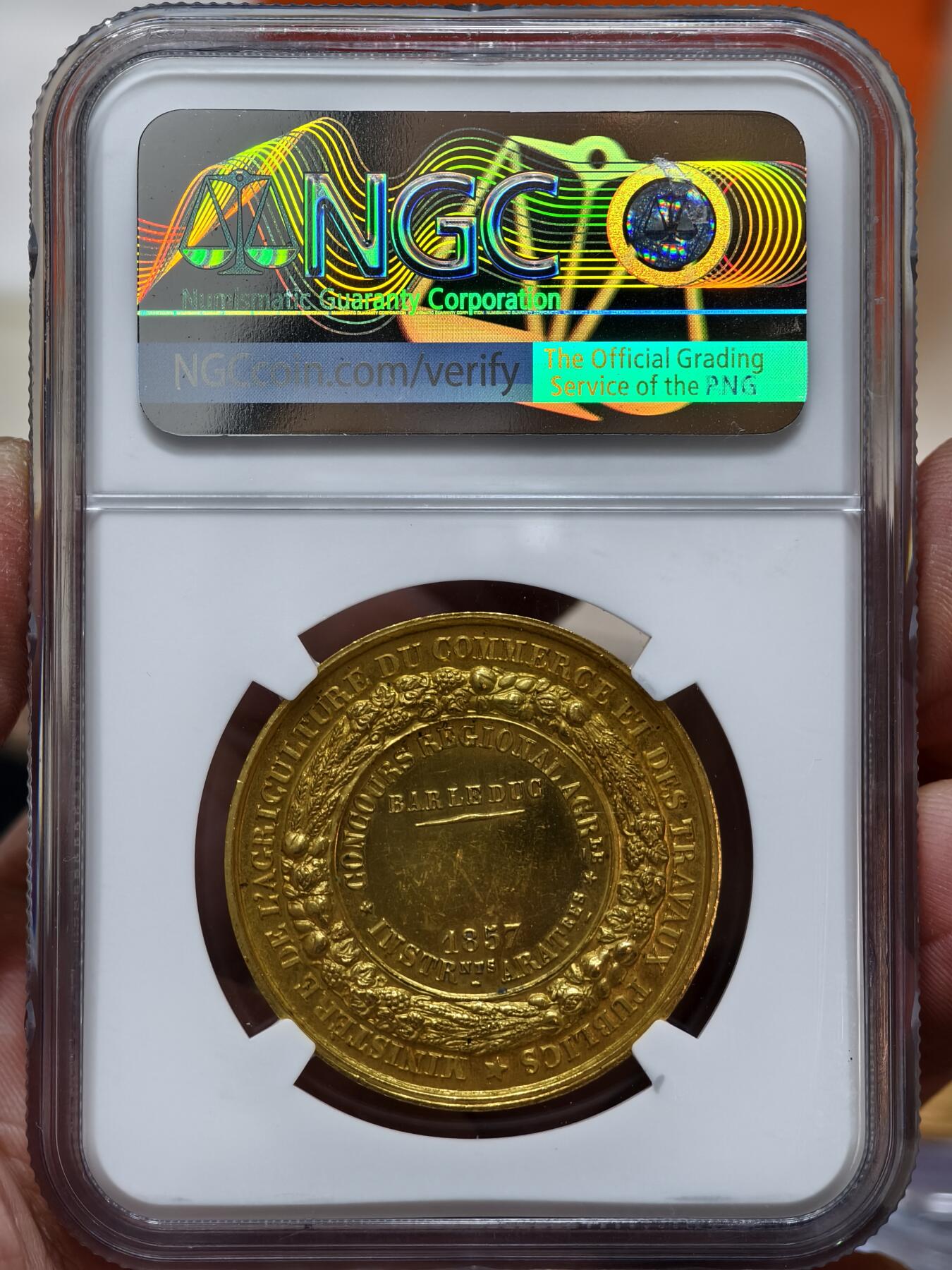 NGC-MS62法国1857年拿破仑三世农业博览会金章