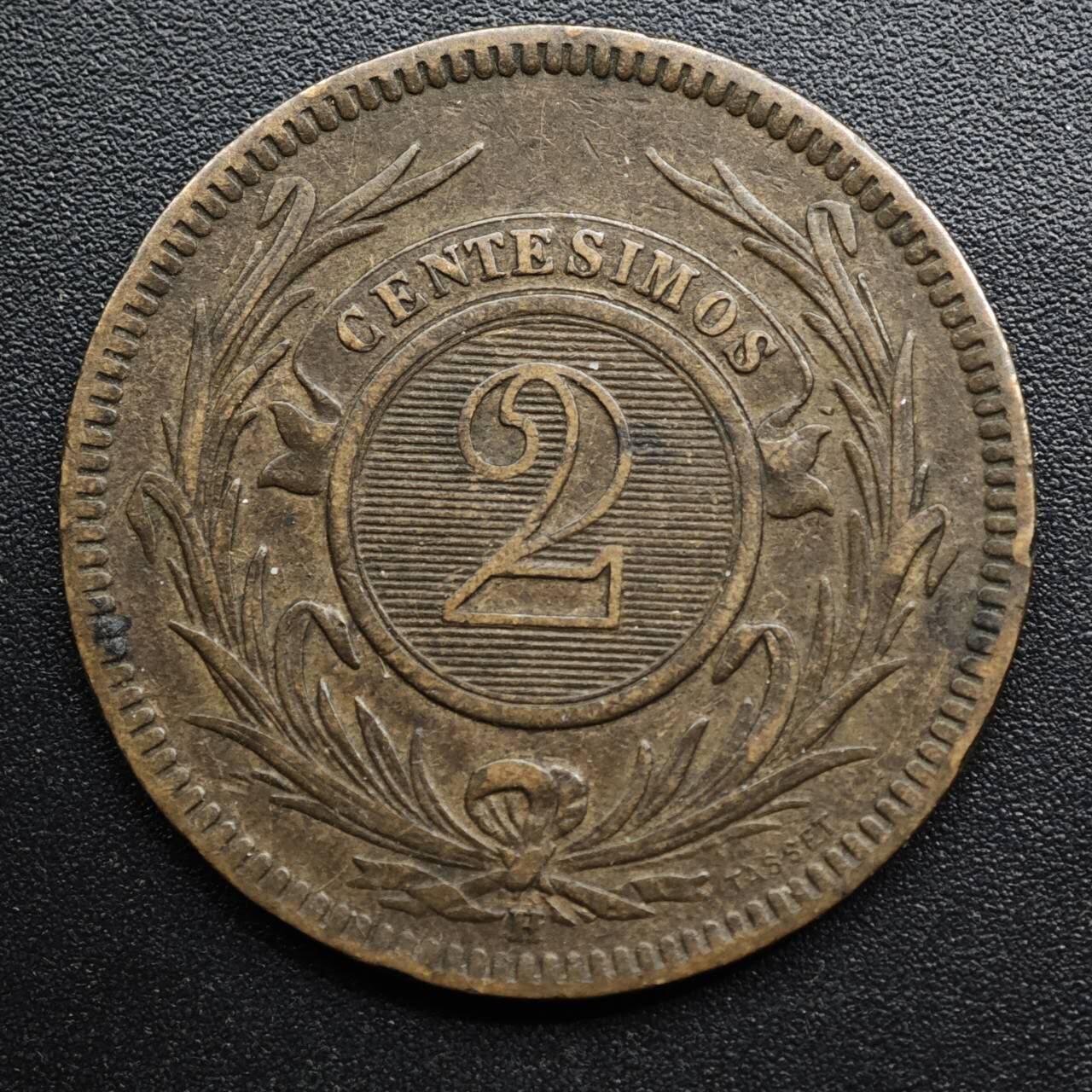 【淘币小摊】限时拍第八百五十七拍  老铜币场  满百包邮可预留两周  周一统一发货  乌拉圭1869年2分太阳脸铜币