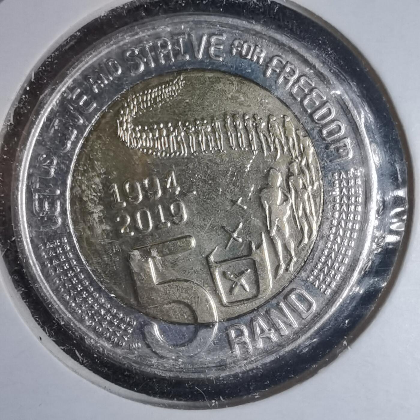 沼泽如烟--第981场 南非2019年宪政民主25周年5兰特双色纪念币