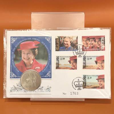 ＜星葵🌻钱币社＞散币克朗场第69期·2月3日发货 - 〈邮币封〉福克兰群岛1992年女王登基40周年50便士克朗型纪念币