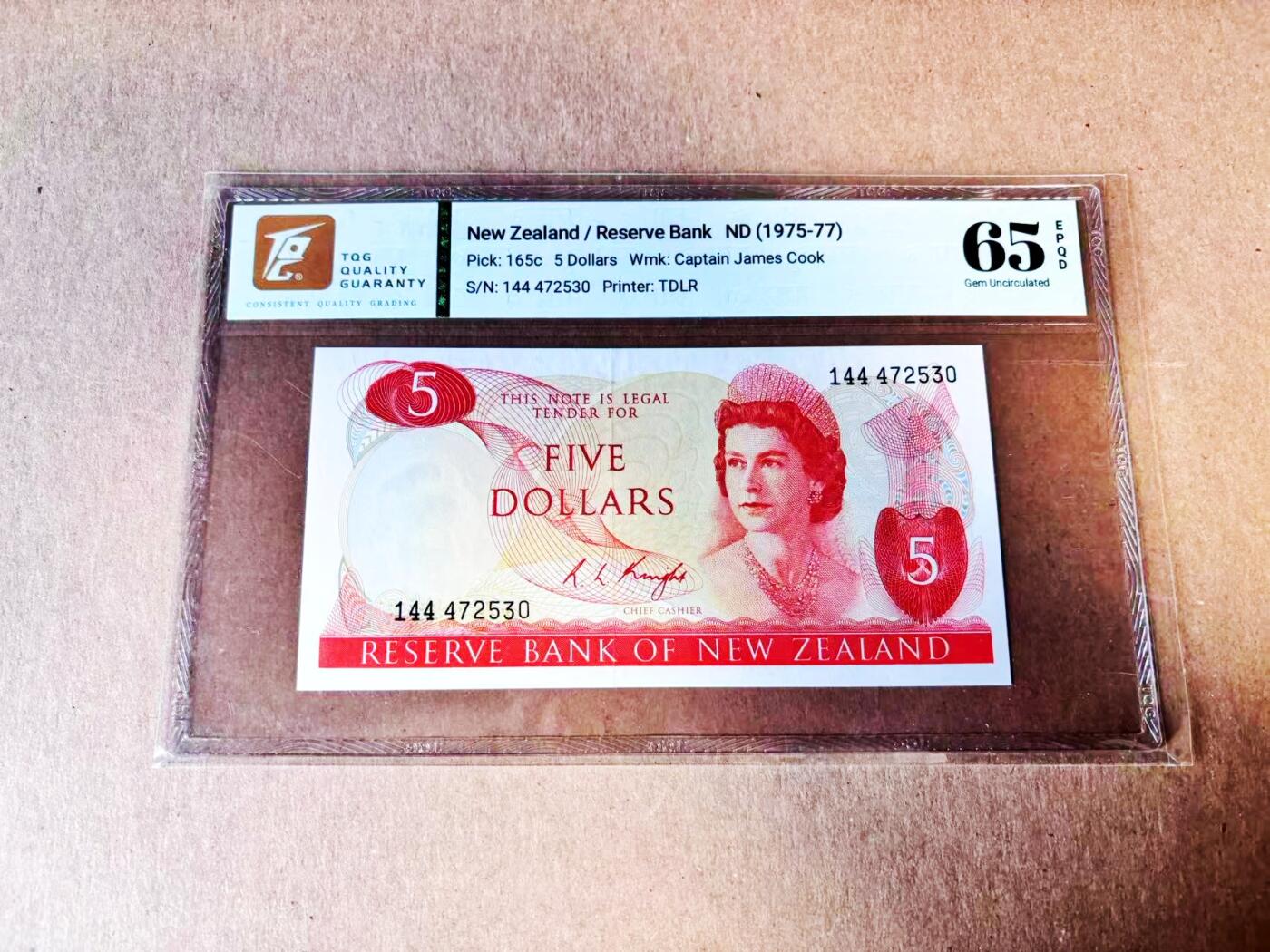【Blue Auction】世界纸币精拍第781期——18级TOP拍卖/信誉/品质/专业/高效💫 新西兰1975-77年5元 TQG65EPQ 高冠女王