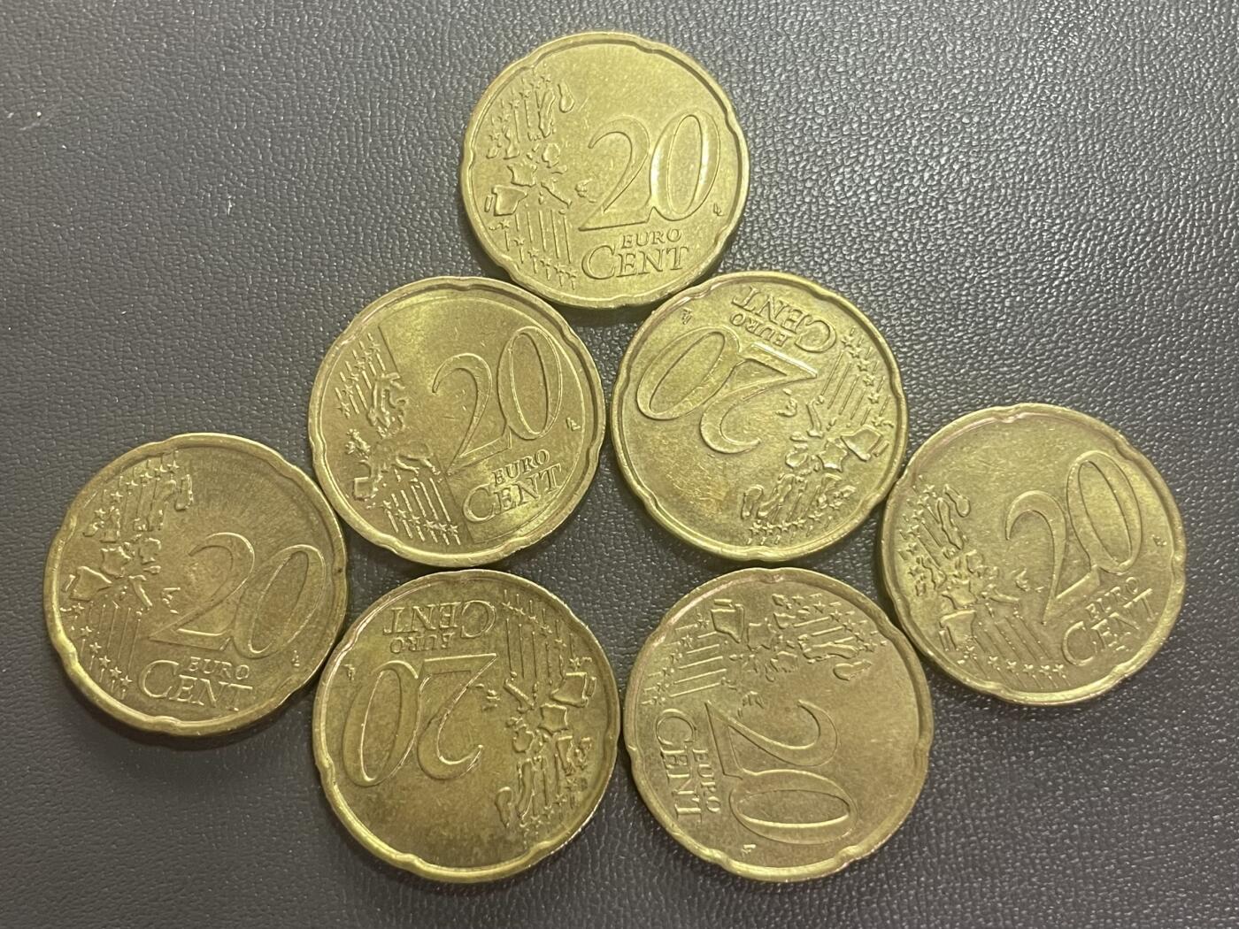 回流0201 20欧分不同国家7枚