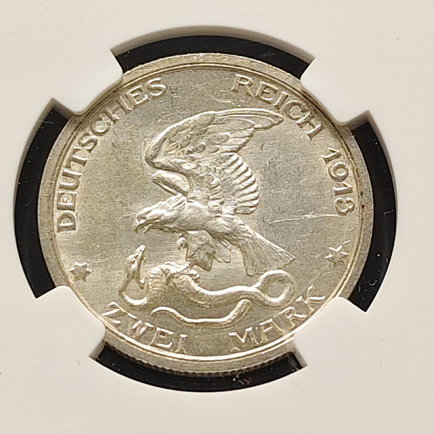 【全场包邮】纯粹捡漏拍499场-持续更新中 德国普鲁士1913年2马克普法战争胜利100周年纪念银币-NGC UNC DETAILS