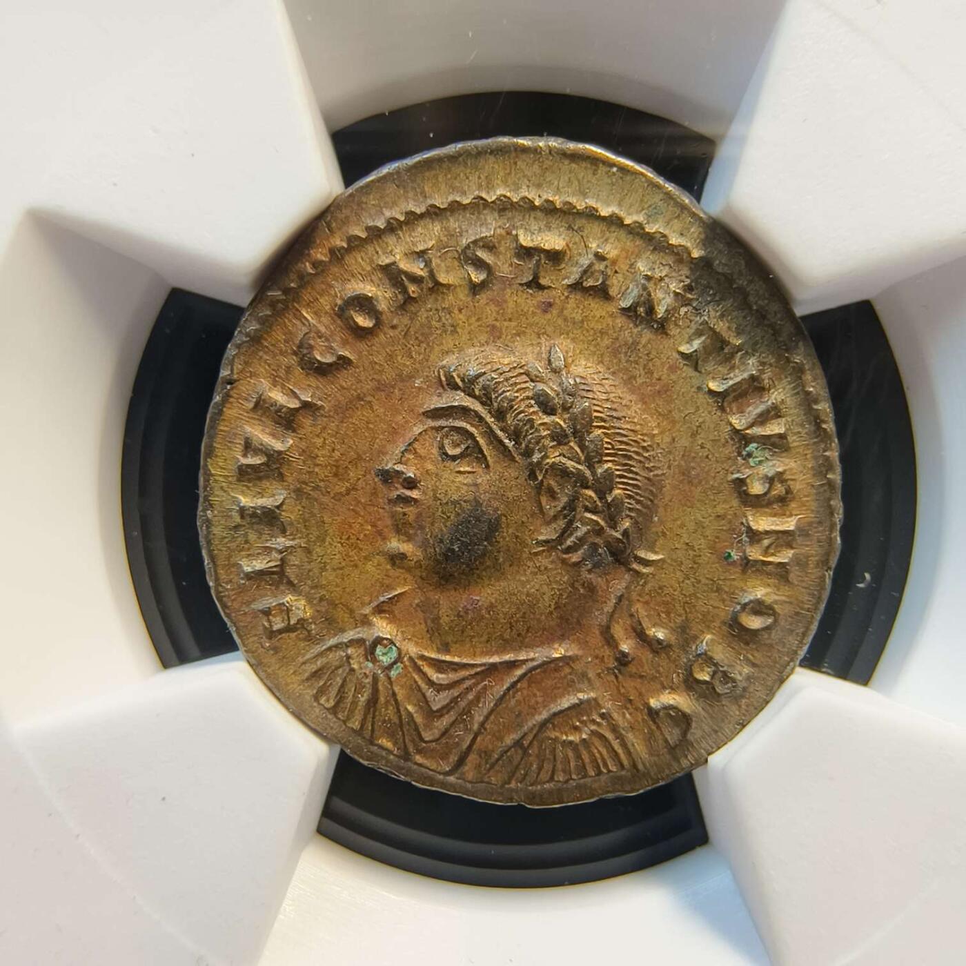 七河·世界币章矿标杂件每周小拍（总第36期）（周一结标） 精品（28）k627古罗马帝国铜币 君士坦提乌斯二世 华夏评级AU55