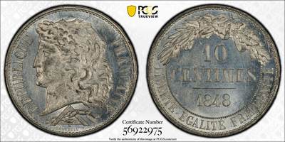 博洋堂世界钱币拍卖第159期（全场包邮） - PCGS SP63 法国1848年10生丁锡质样币，麦稀奇首见
