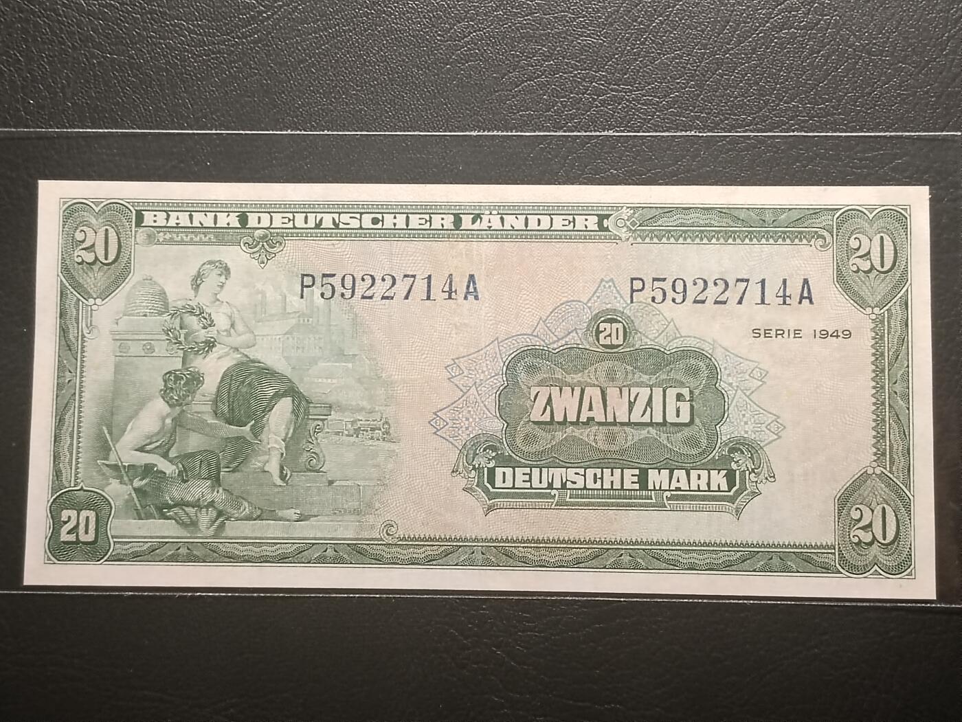 2026二月第一期，总215期 德国1949版20马克流通好品XF，后期“德意志国家银行”抬头，铁匠和桂冠女神