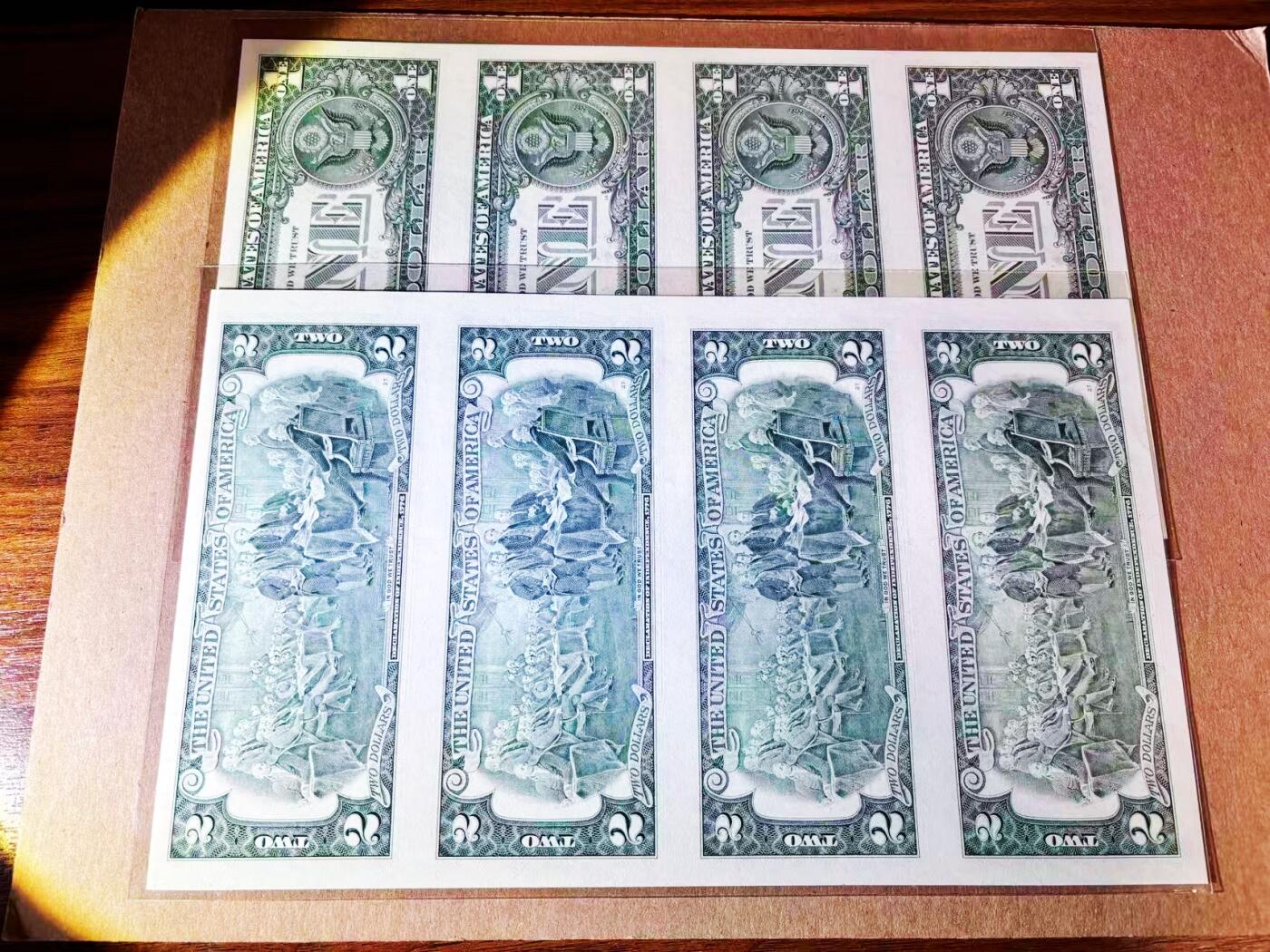 【Blue Auction】世界纸币精拍第781期——18级TOP拍卖/信誉/品质/专业/高效💫 【一组2张四连体】美国 2003-2009年1-2美金 全新UNC 超大票幅