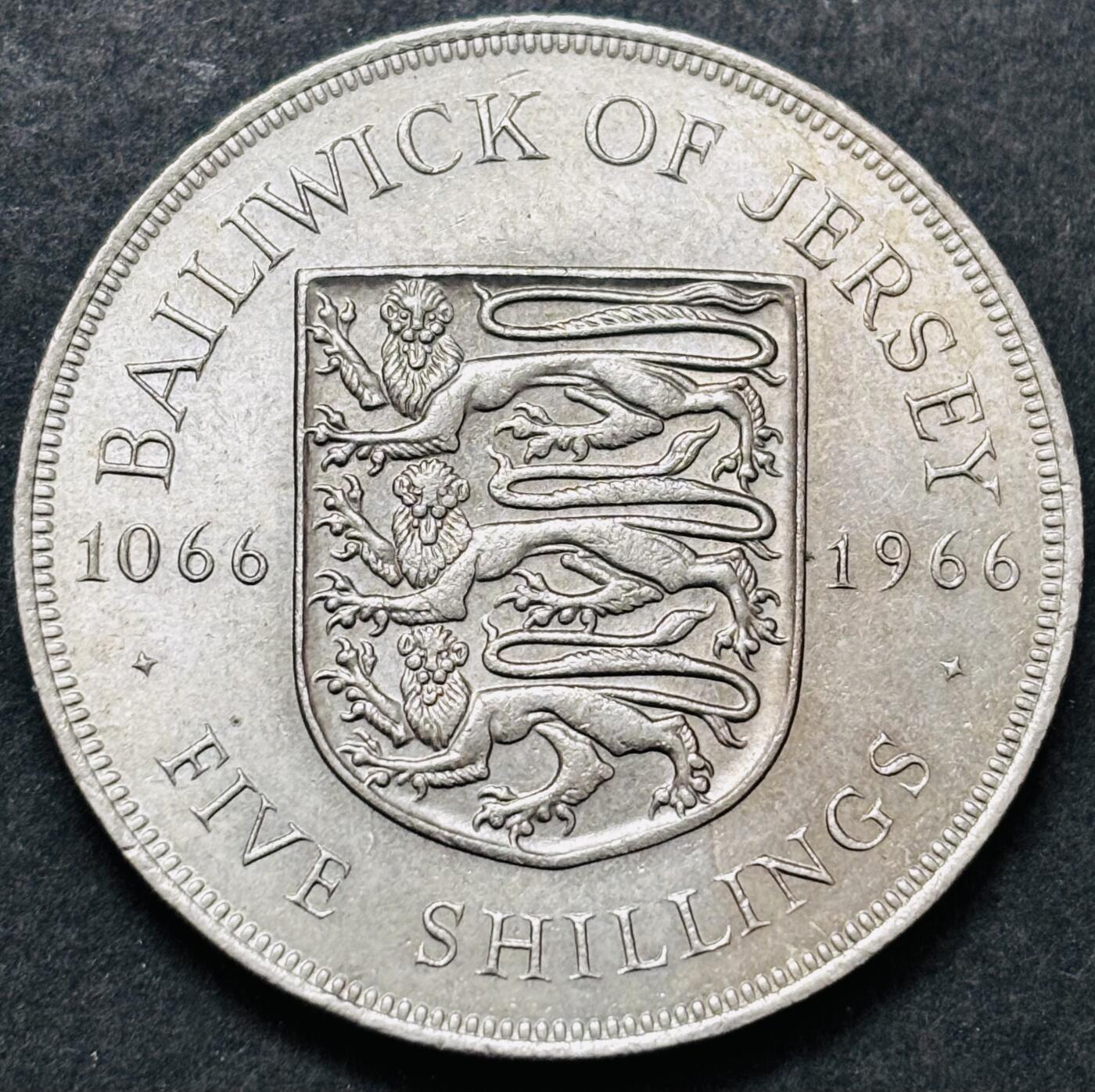 文馨钱币收藏 2026新年第五场（第 291 场）【长期接代拍品】 原光好品38mm英属 泽西1966年5先令 诺曼征服900周年 纪念币