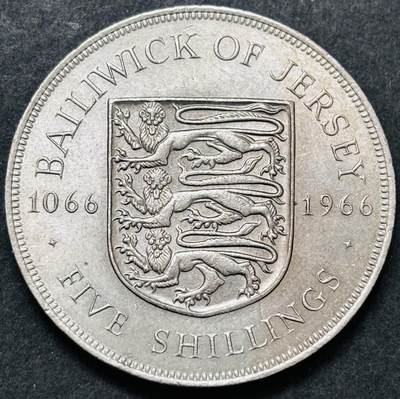 文馨钱币收藏 2026新年第五场（第 291 场）【长期接代拍品】 - 原光好品38mm英属 泽西1966年5先令 诺曼征服900周年 纪念币