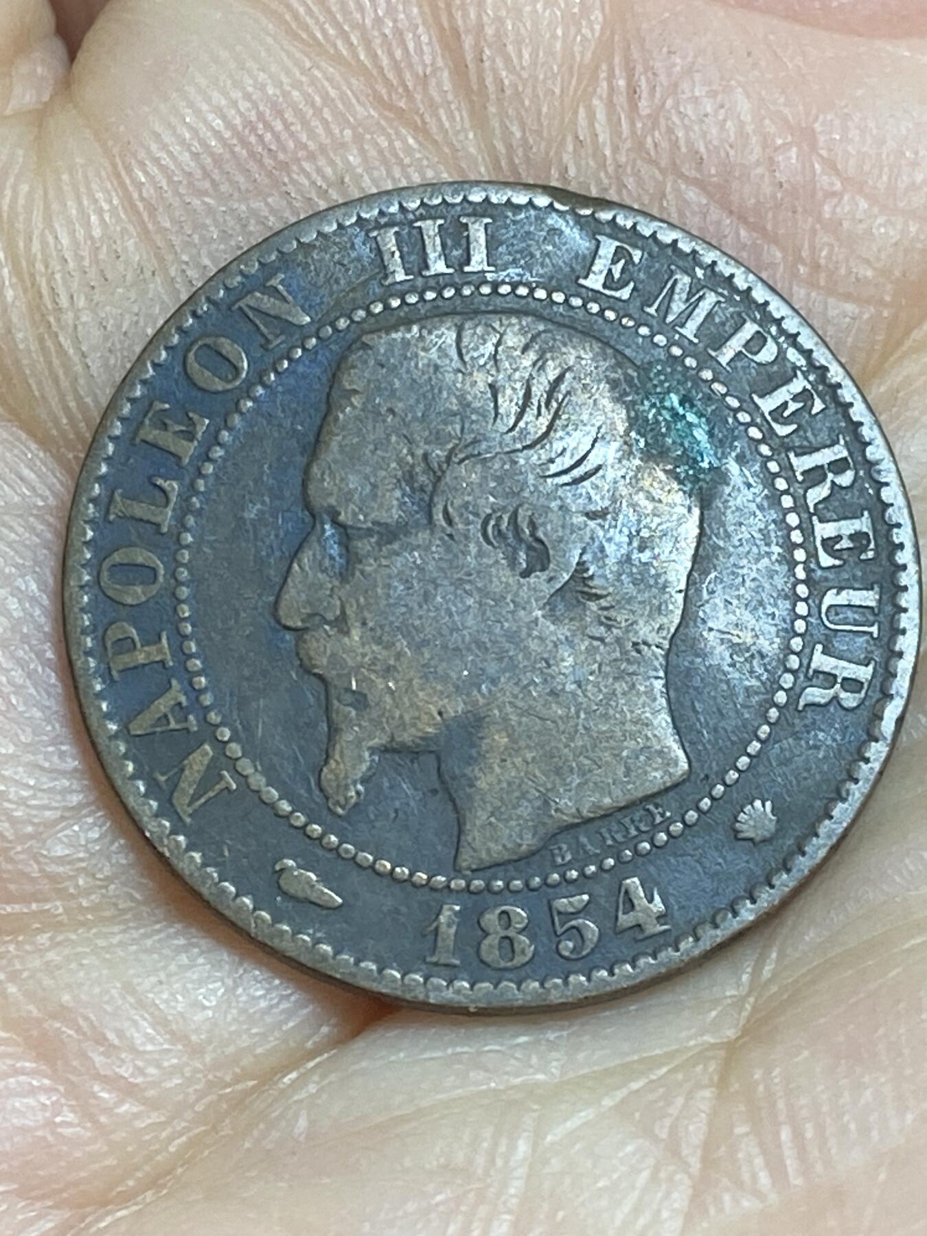 2026年第十六场(总第一百八十五场）外国好品散币场(免佣金) 币微不平–法兰西第二帝国1854年5生丁(拿破仑三世第一版，MA标马赛造)