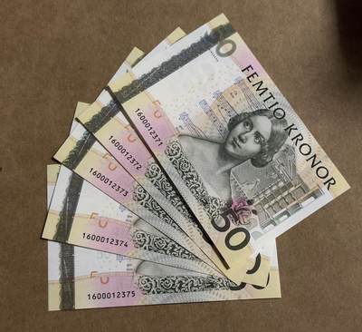 【礼羽收藏】🌏世界钱币拍卖第122期 - 瑞典夜莺5张连号unc品相