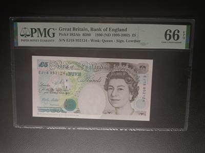 2026二月第一期，总215期 - 英格兰E序列皇冠初版5镑PMG66epq，中年女王和史蒂芬逊