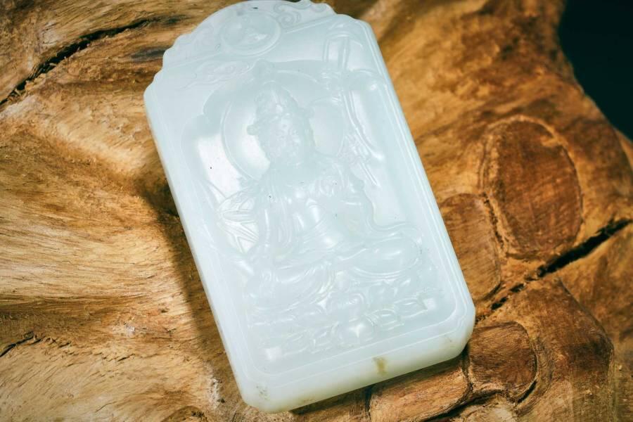 上海都达杂项专场十二（全场包邮】 和田玉籽料精雕《竹林观音》挂件89-28