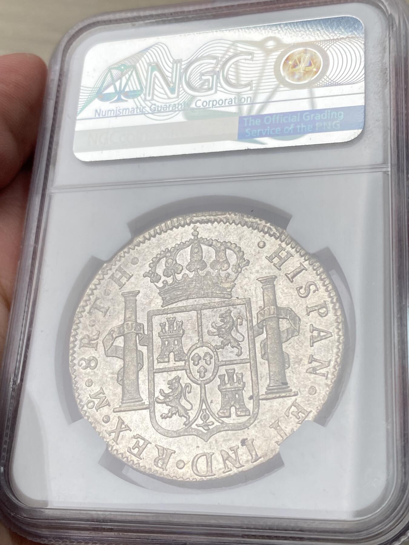 万国钱币拍卖第060期（万国六十期纪念大拍） NGC MS61 1808MO TH西属墨西哥卡洛斯四世人像双柱8R 银霜转光淡雅青灰包浆极美 不可多得的收藏级品质