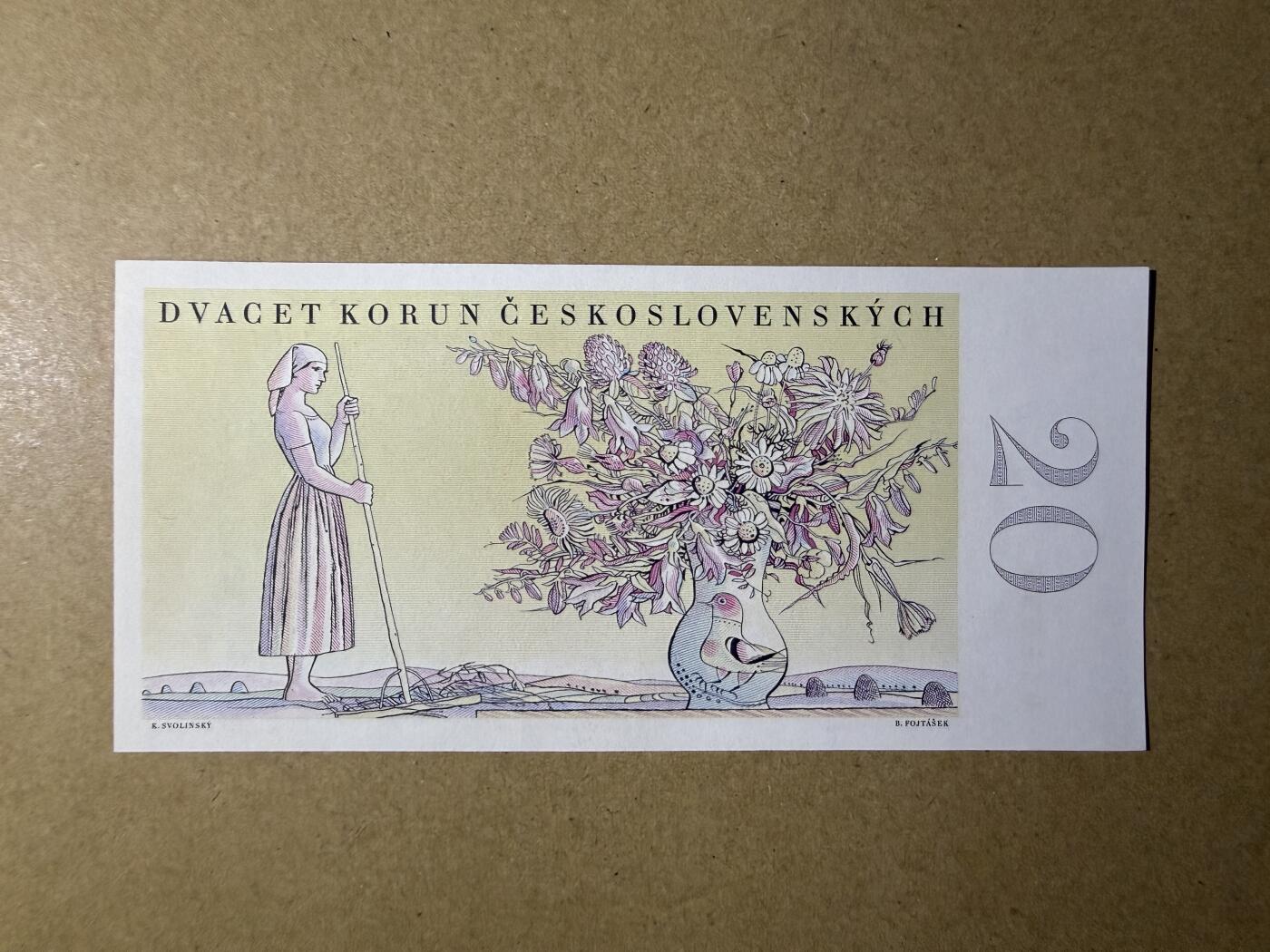 《艾美收藏》第230期-2.1周日外币年前精品场 捷克斯洛伐克20克朗 UNC 1949年 花环少女 透光有处印刷自带小杂质 实钞无针孔 无47