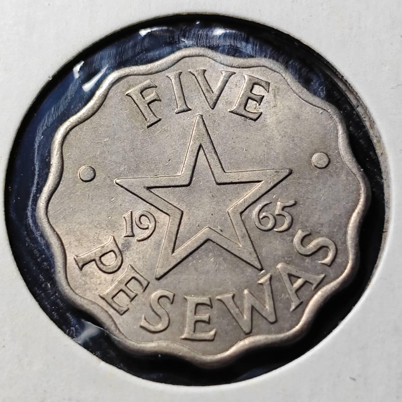 KK钱币收藏小铺  第398期 百期特拍（四拍之二） 2月预留时间 周末发货  1965加纳5比塞塔好品