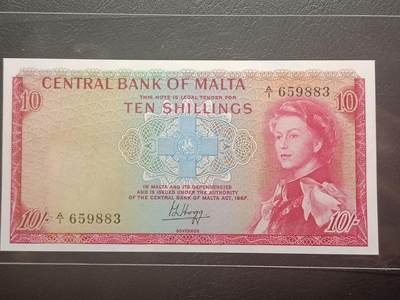 2026二月第一期，总215期 - 马耳他1968版10先令UNC-首冠A/1，戎装女王和海滨小镇，稀有品种