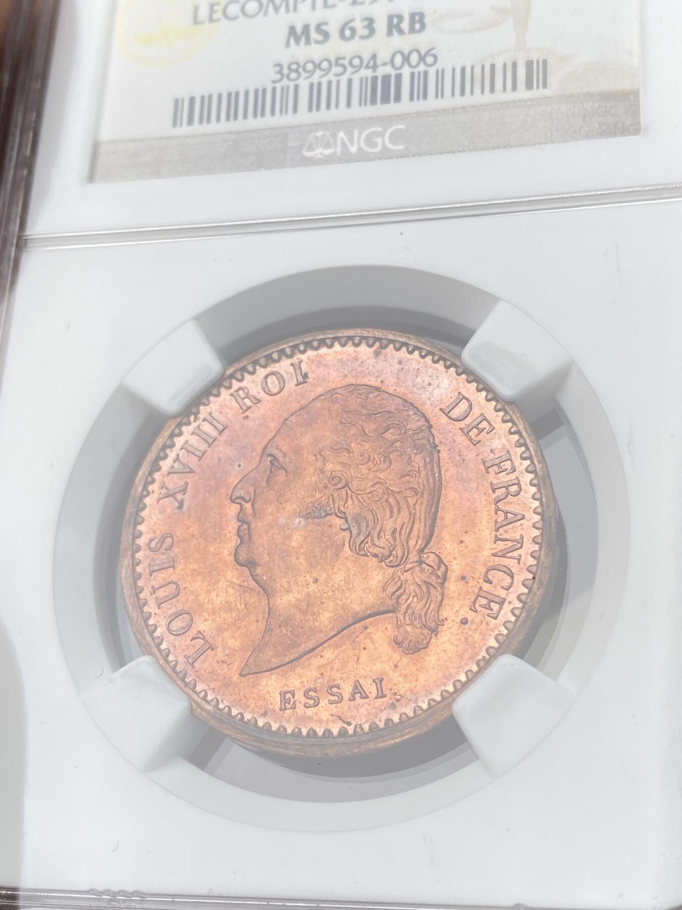 万国钱币拍卖第060期（万国六十期纪念大拍） NGC MS63RB 1824法属殖民地路易十八10分铜样币 巴黎厂铸造 试样用于法国在加勒比海地区的殖民地 镜面精铸红铜光状态难得