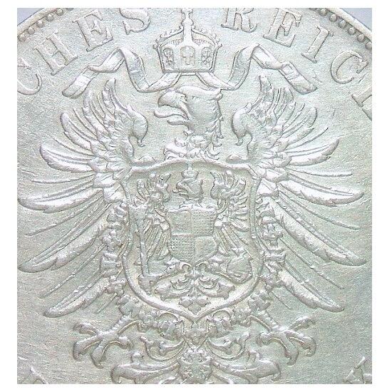 【银】德国巴登1875年 腓特烈一世短翅5马克大银币 极美品