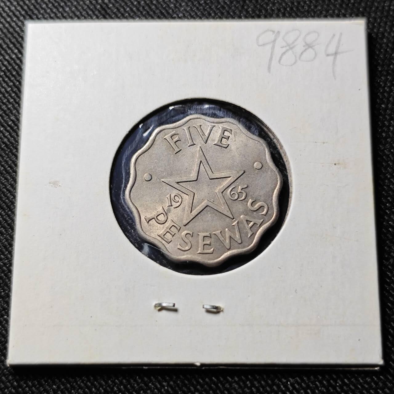 KK钱币收藏小铺  第398期 百期特拍（四拍之二） 2月预留时间 周末发货  1965加纳5比塞塔好品