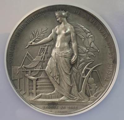 万国钱币拍卖第060期（万国六十期纪念大拍） - NGC MS64 1925年法国圣昆廷和埃纳工业协会纪念大银章 大规格高浮雕 极美工业女神身姿曼妙观赏性拉满