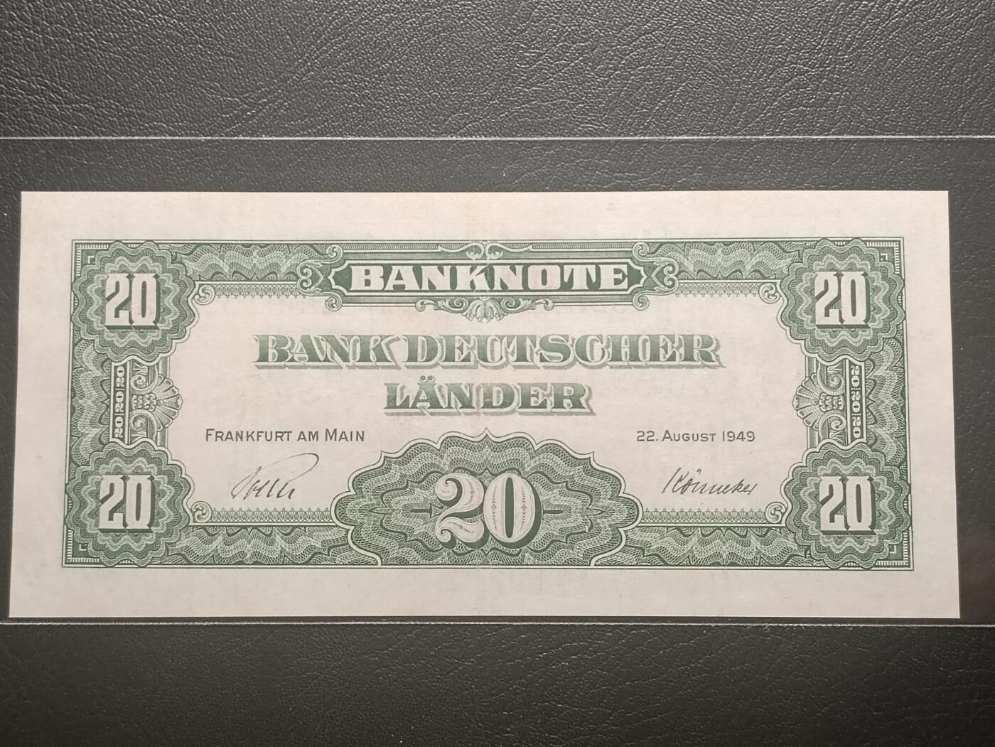 2026二月第一期，总215期 德国1949版20马克流通好品XF，后期“德意志国家银行”抬头，铁匠和桂冠女神