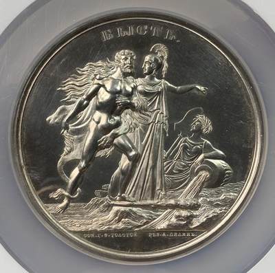 万国钱币拍卖第060期（万国六十期纪念大拍） - NGC MS62 1850年沙皇俄国涅瓦河上布拉戈维申斯克大桥竣工纪念超大银章 章中贵族 沙俄古典章牌艺术的杰作 R2稀有度 75MM 160.56G巨型 深度镜面精铸 喷砂质感超高浮雕 著名的日内瓦集藏出品 错过难再的典藏级品质  一枚裸章曾在14年HA拍出过逾一万美金的价格