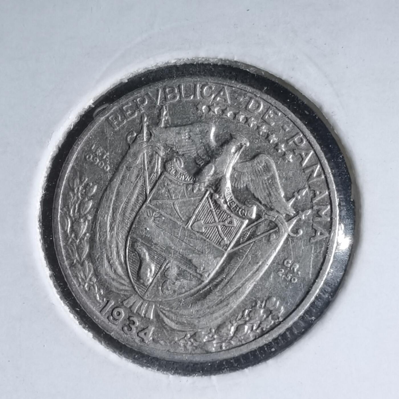 沼泽如烟--第981场 巴拿马1934年十分之一巴波亚银币2.5克九成银