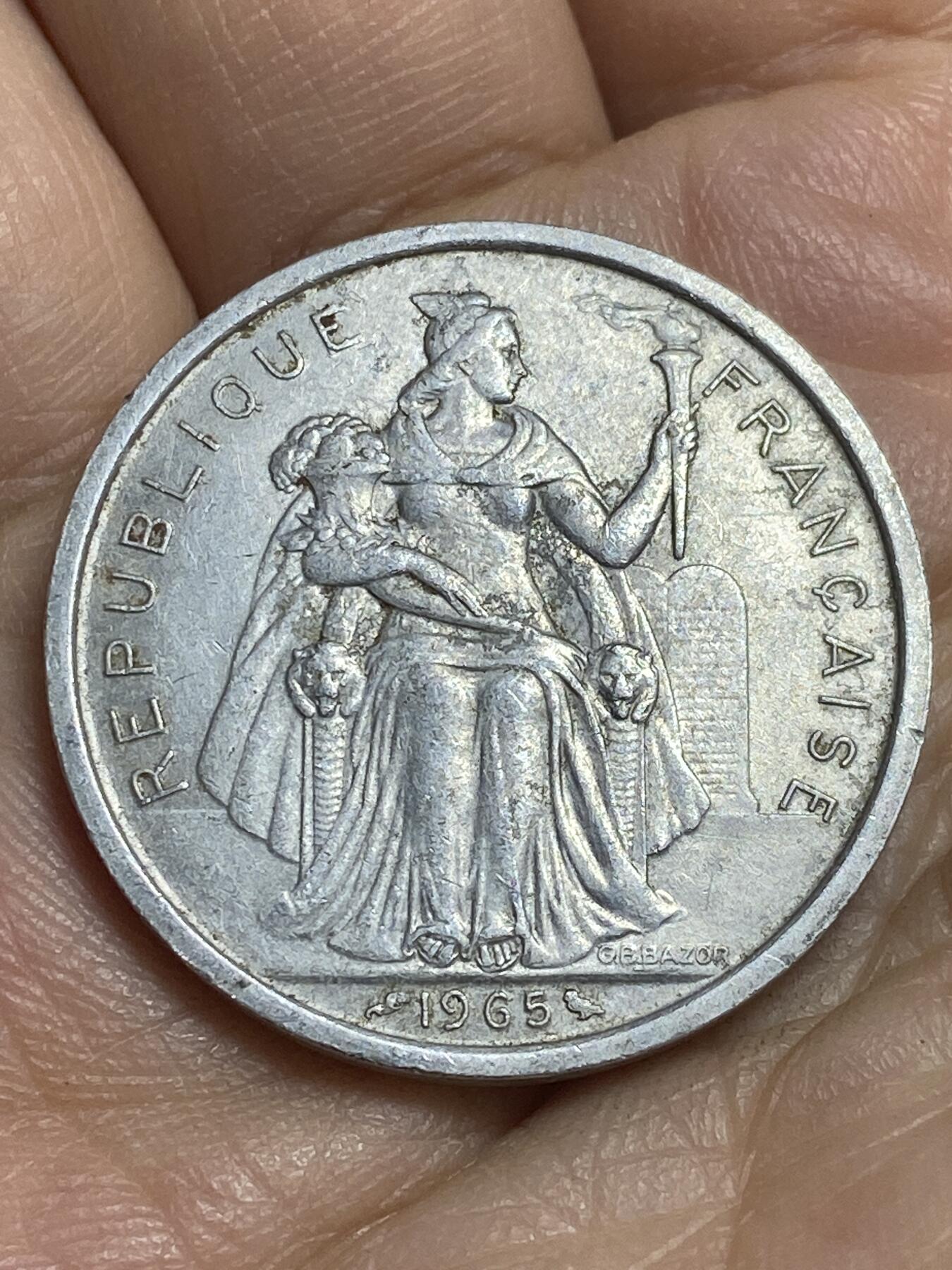 2026年第十六场(总第一百八十五场）外国好品散币场(免佣金) 法属波利尼西亚🇵🇫1965单年份5法郎(第一套，Owl–猫头鹰标)