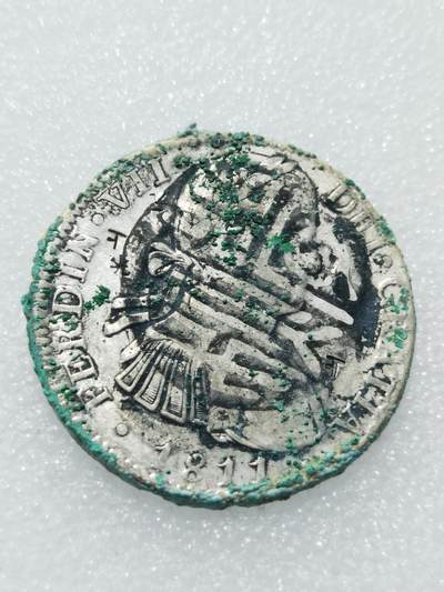 天下钱庄专场欢迎参拍 - 老墨戳斐迪南七世老双柱银币