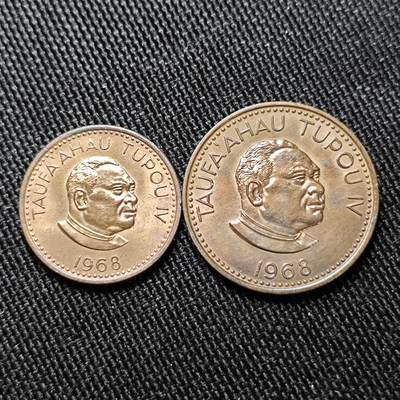 KK钱币收藏小铺  第398期 百期特拍（四拍之二） 2月预留时间 周末发货 -  1968汤加1/2分铜币一对