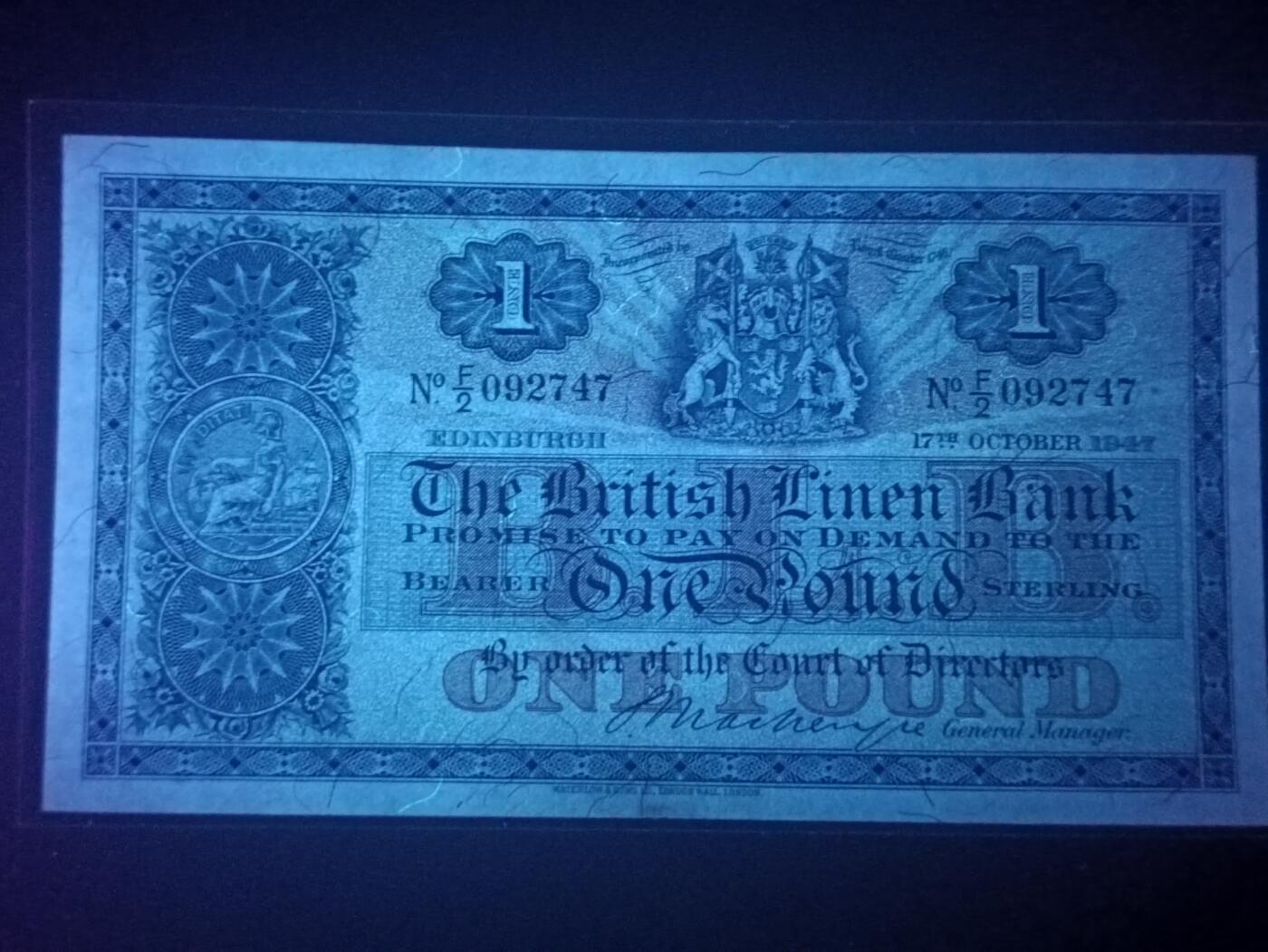 2026二月第一期，总215期 苏格兰不列颠亚麻银行1947年1镑UNC-，不列颠尼亚女神，早期大票幅版本，稀有品种