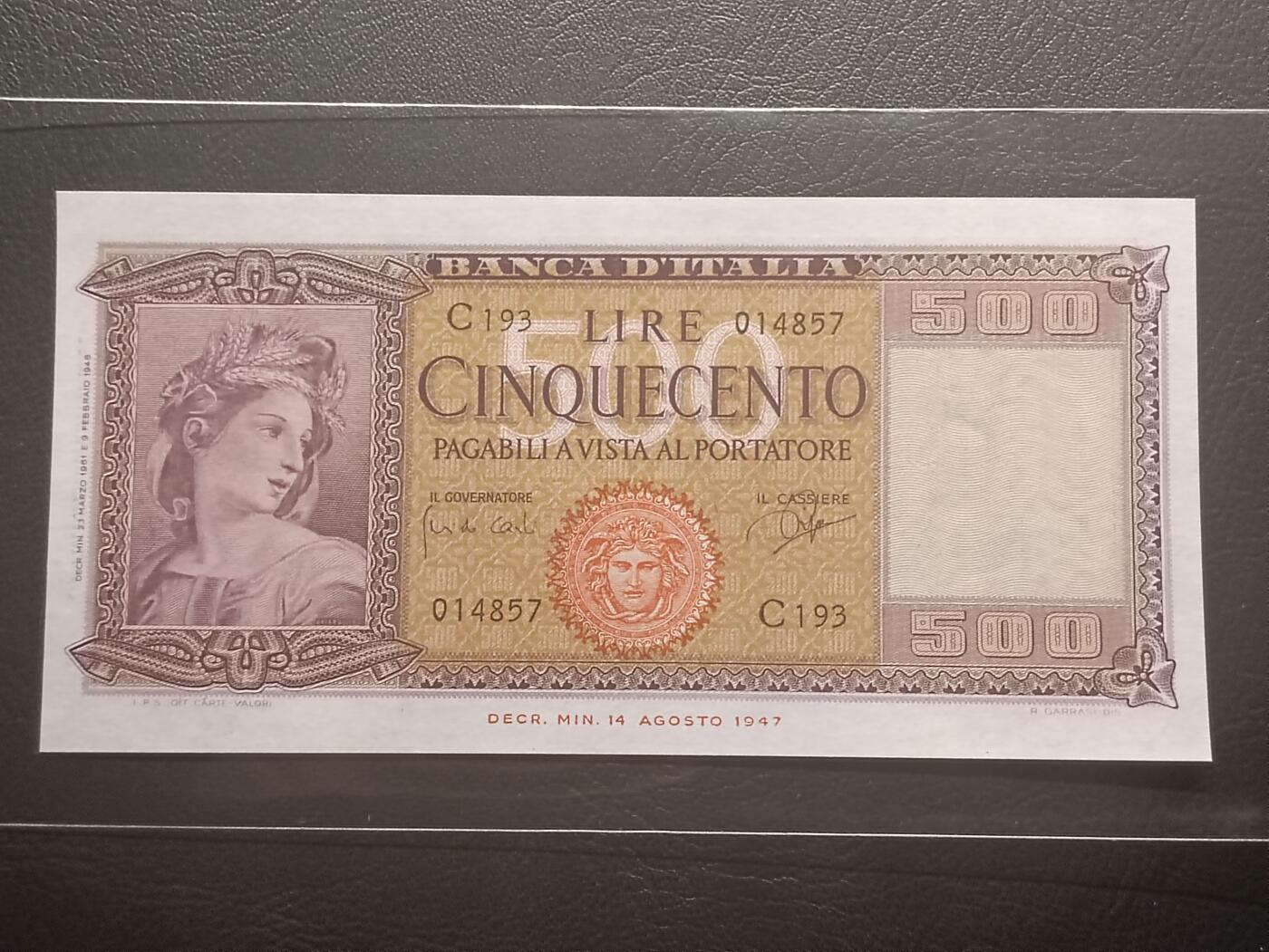 2026二月第一期，总215期 意大利1961年500里拉UNC-，谷神肖像