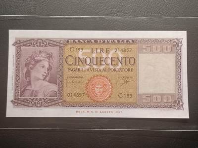 2026二月第一期，总215期 - 意大利1961年500里拉UNC-，谷神肖像