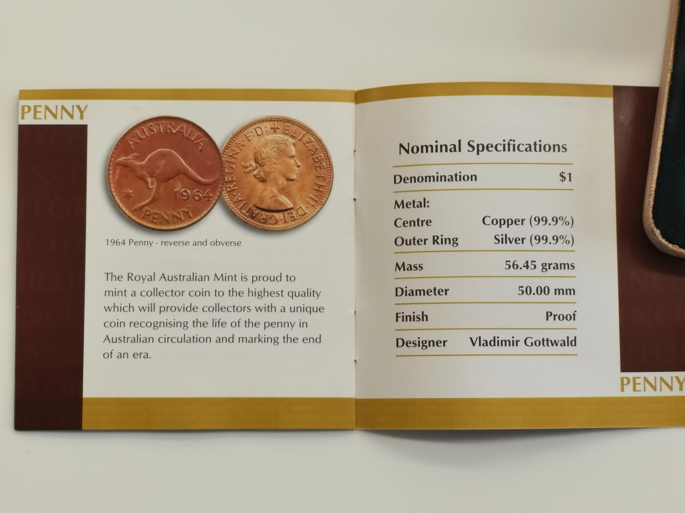 博洋堂世界钱币拍卖第159期（全场包邮） 澳大利亚2004年最后的袋鼠便士40周年精制纪念银币，盒证全，中间纯铜，外圈纯银-1