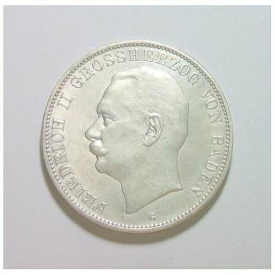 【银】德国巴登1913年 腓特烈二世5马克大银币 爽品 - 【银】德国巴登1913年 腓特烈二世5马克大银币 爽品