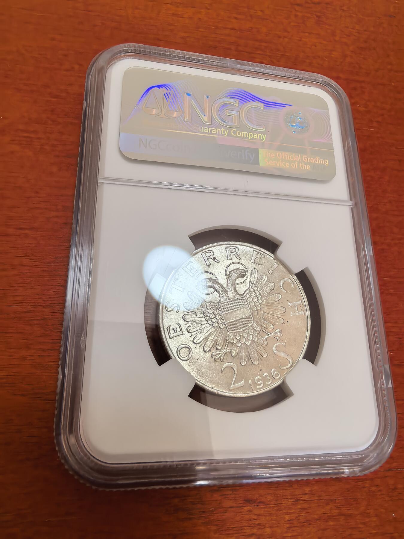 长老汇蛇年精选第九十七场拍卖 1936 奥地利欧根亲王2先令银币，NGC MS64分，季军，更高5枚