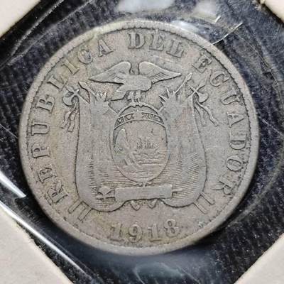 KK钱币收藏小铺  第398期 百期特拍（四拍之二） 2月预留时间 周末发货 -  1918厄瓜多尔10分镍币 独年