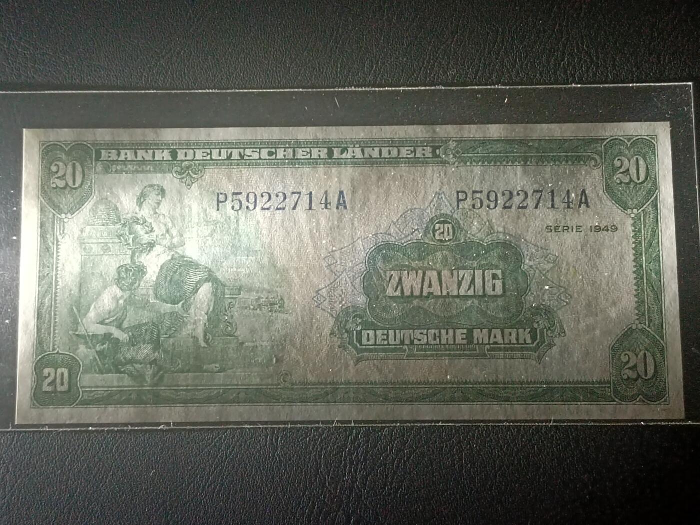 2026二月第一期，总215期 德国1949版20马克流通好品XF，后期“德意志国家银行”抬头，铁匠和桂冠女神