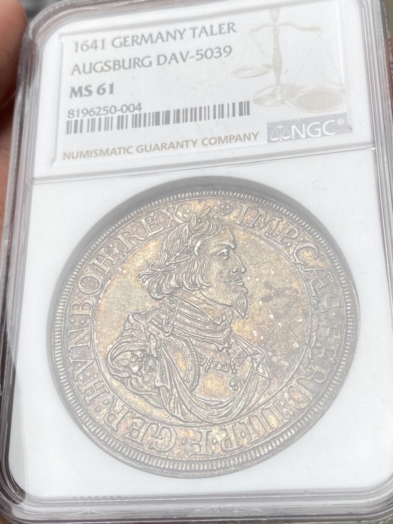 万国钱币拍卖第060期（万国六十期纪念大拍） NGC MS61 1641德国奥格斯堡景观大泰勒 名誉景观品种 浓郁欧陆五彩打制极佳 状态难得的收藏级品质