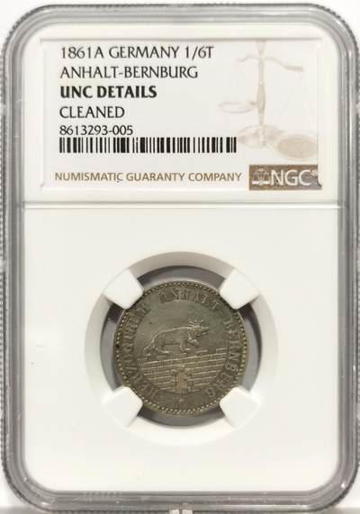博洋堂世界钱币拍卖第159期（全场包邮） - NGC UNC 德国安哈特1861年小熊爬墙1/6泰勒银币