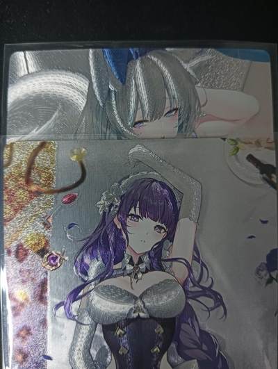 花开卡拍第61期（3月7号周六截拍，品控勿拍!!!拍品不寄存，运费5元（新疆需补运费差价或顺丰到付），自制卡难免瑕疵，可能存在轻微撞角爆边等出厂瑕疵，品控介意勿拍！） - 奇点卡牌 雷电将军+碧蓝航线信浓 2张 粗闪