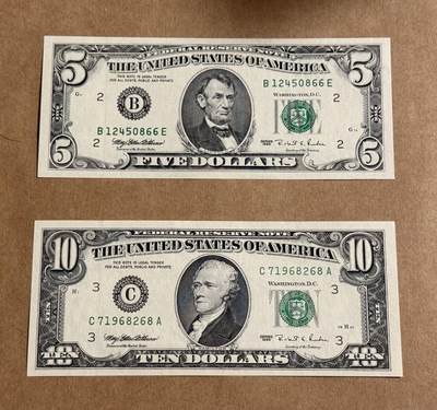 【礼羽收藏】🌏世界钱币拍卖第122期 - 95年小头5-10美元两张unc品相