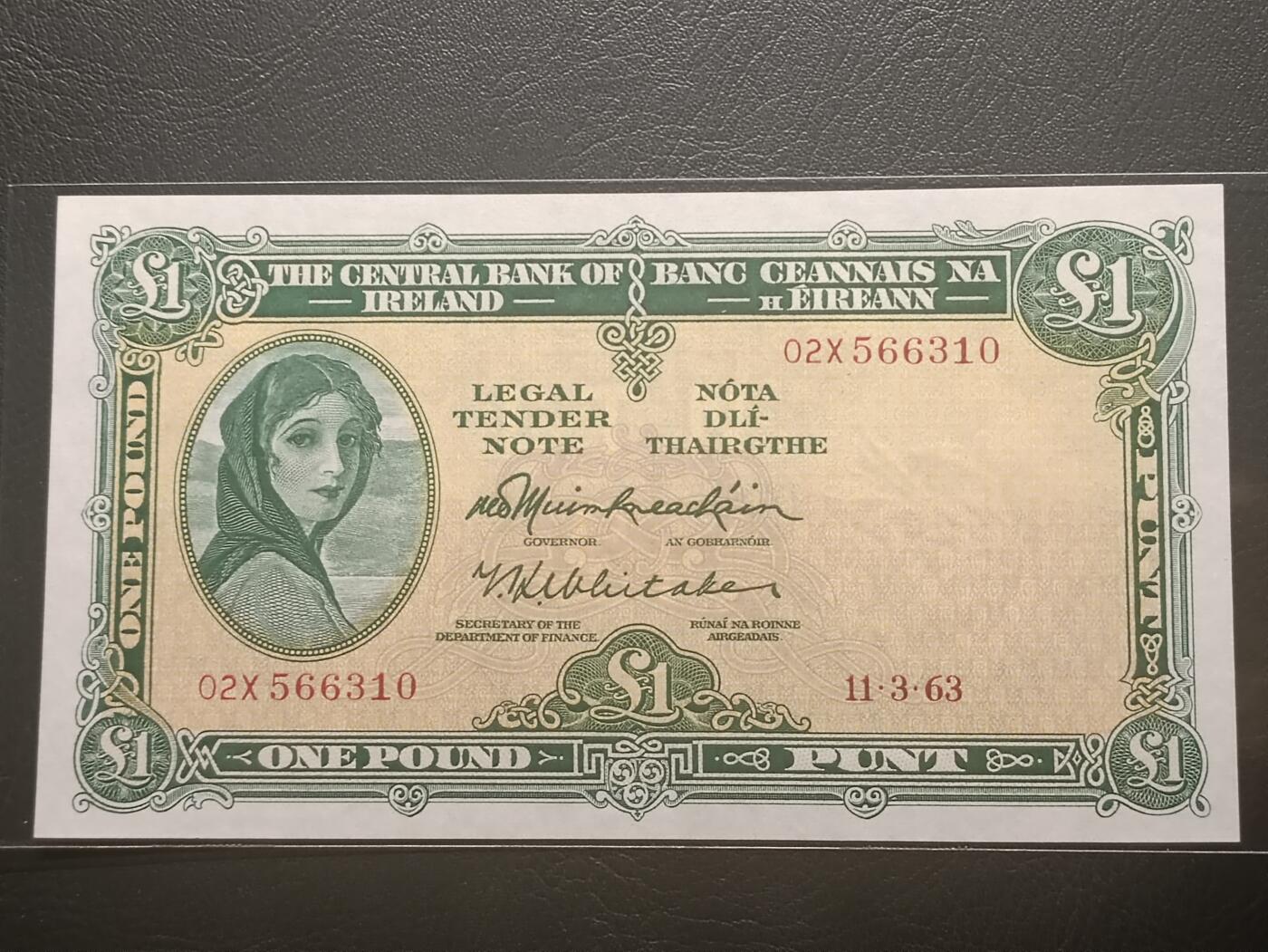 2026二月第一期，总215期 爱尔兰1963年1镑UNC无47，爱尔兰人格化象征“拉维利夫人”
