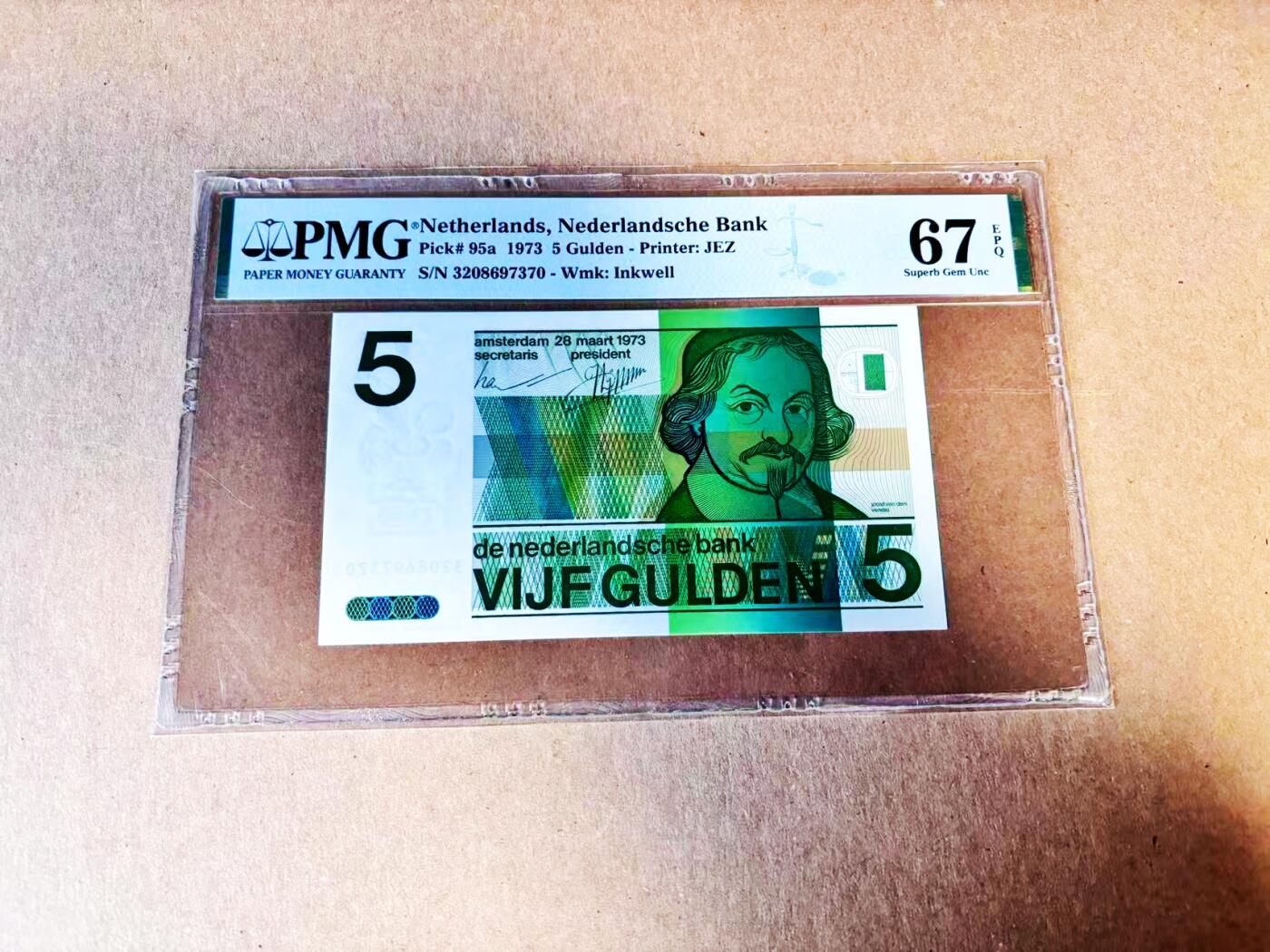 【Blue Auction】世界纸币精拍第781期——18级TOP拍卖/信誉/品质/专业/高效💫 荷兰 1973年5盾 PMG67EPQ 