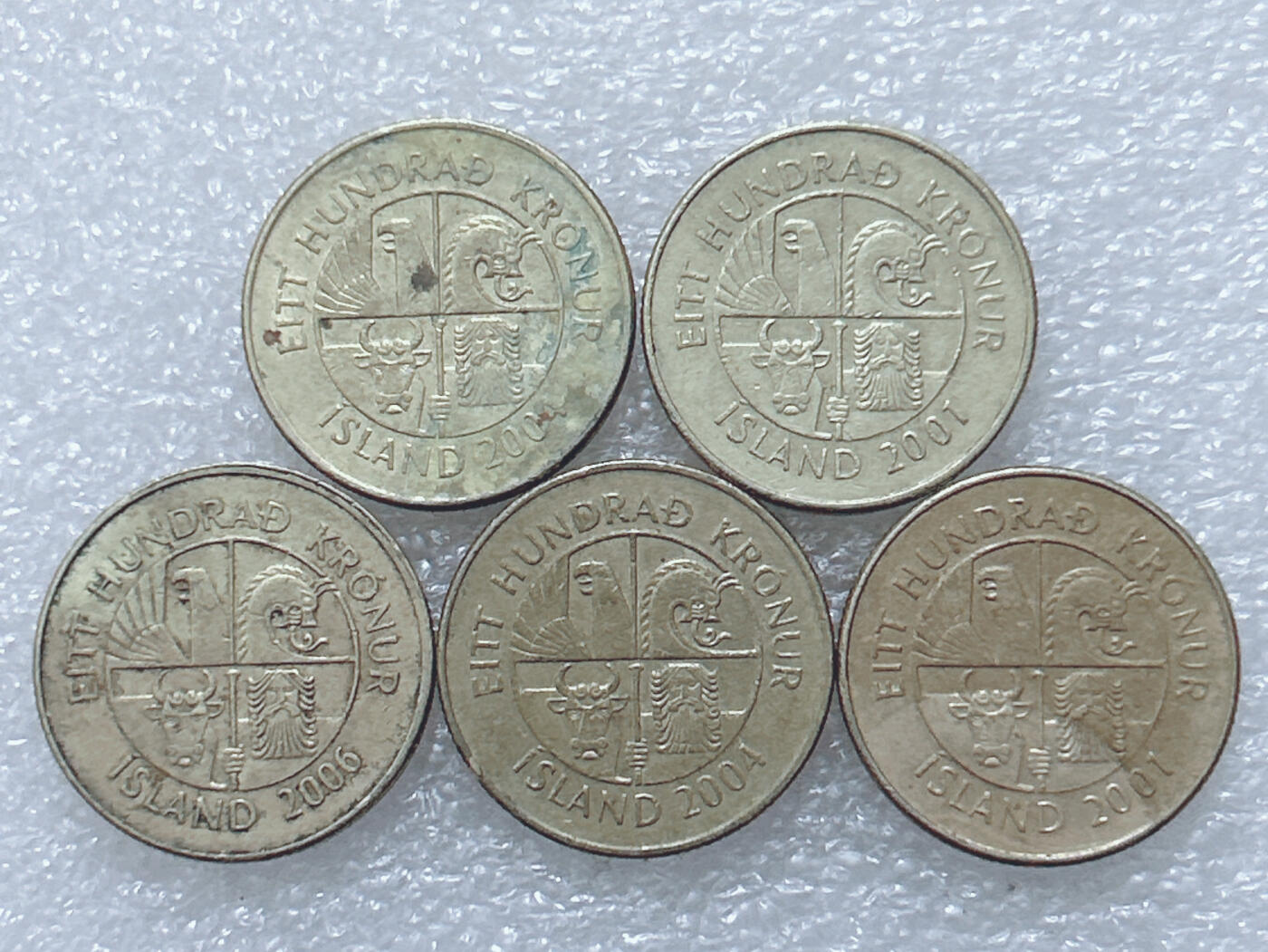 第一海外回流一元起拍收藏 散集专场  第297期 冰岛100克朗硬币 5枚